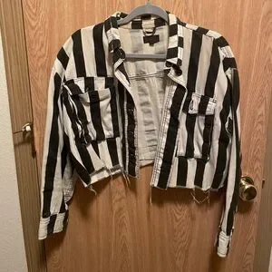 Topshop cropped black and white stripped denim style jacket